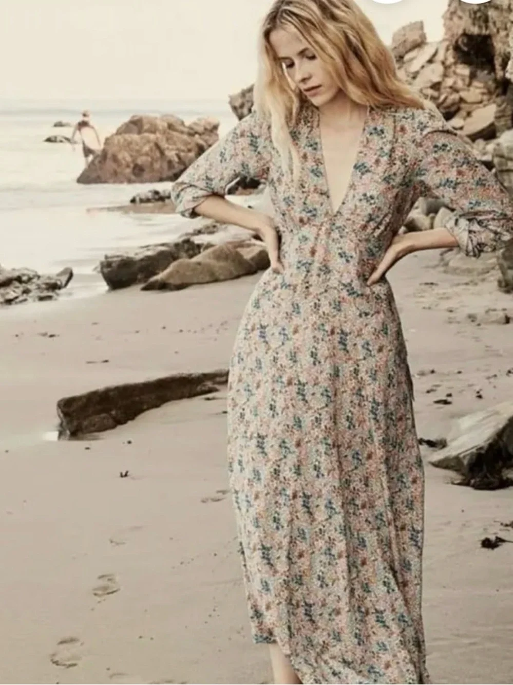 Doen Floral Long Sleeve Dress in Pink, Green, Orange - Picture 4 of 6